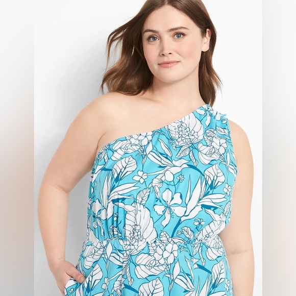NWT Lane Bryant Moana Tropical Floral One Shoulder Pocketed Midi Dress 20 - Picture 2 of 10